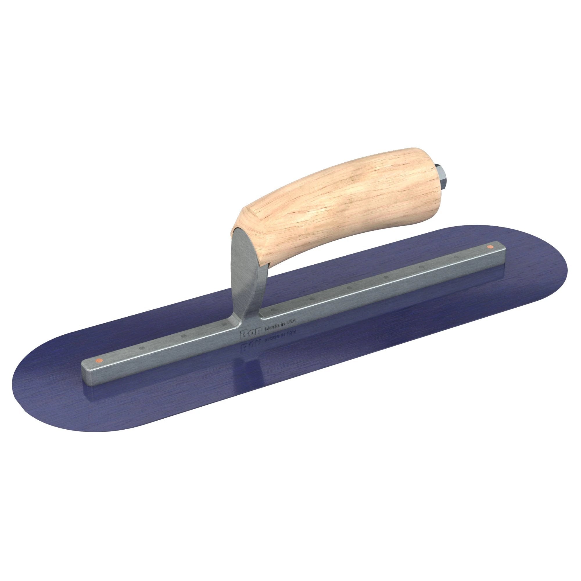 Bon Tool Blue Steel Round End Finish Trowel - Camel Back Wood Handle