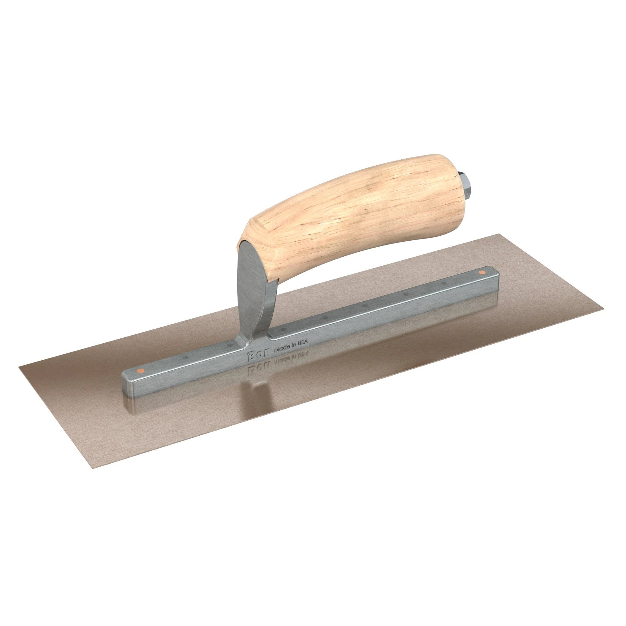 Bon Tool Golden Stainless Steel Square End Finish Trowel - Long Shank - Camel Back Wood Handle