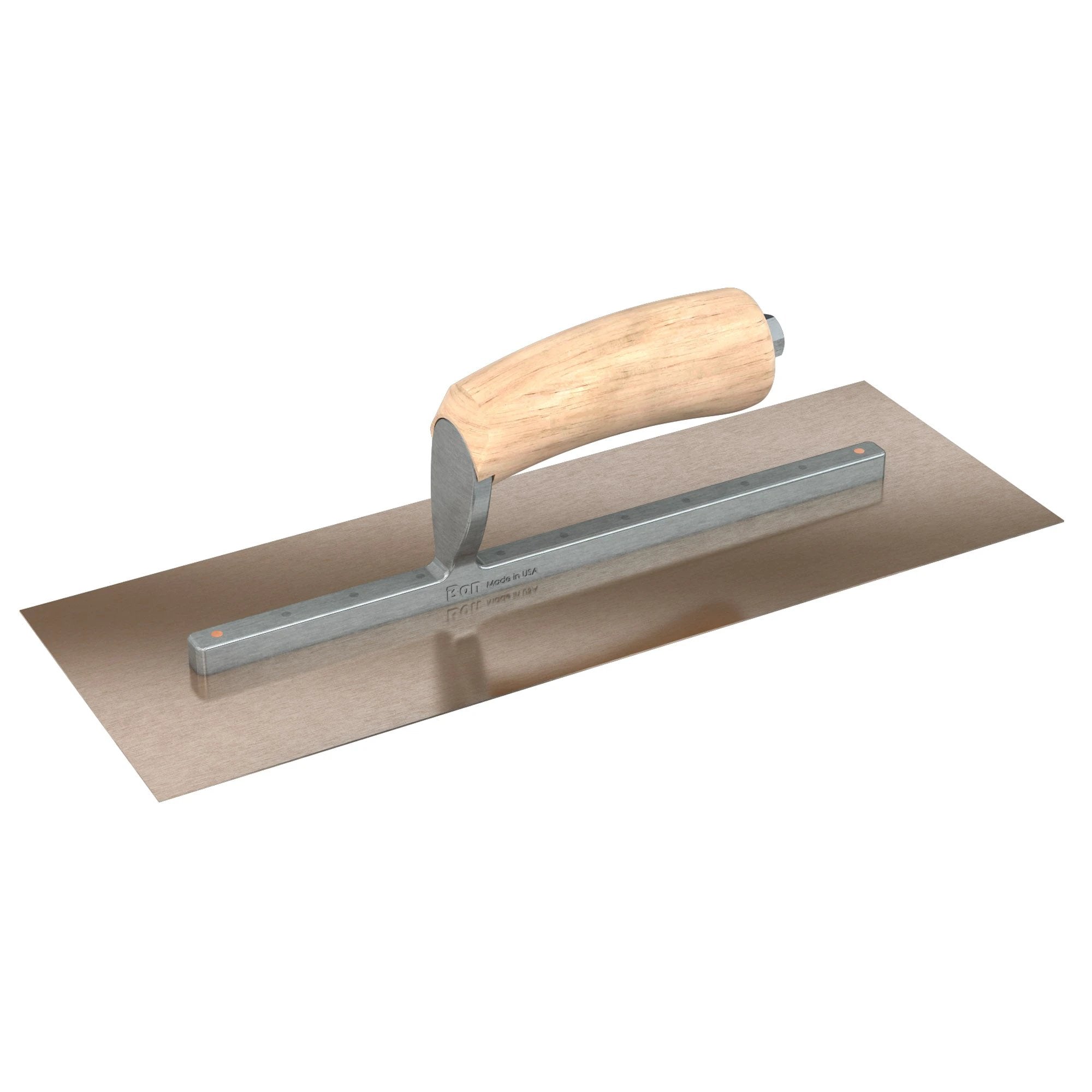 Bon Tool Golden Stainless Steel Square End Finish Trowel - Long Shank - Camel Back Wood Handle