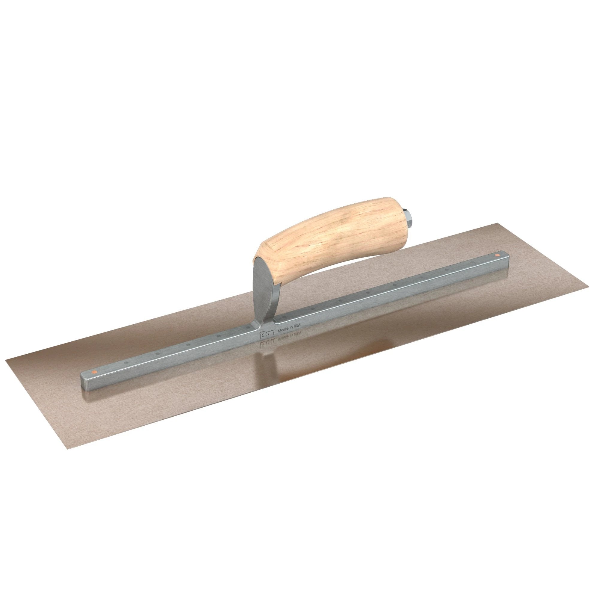 Bon Tool Golden Stainless Steel Square End Finish Trowel - Long Shank - Camel Back Wood Handle