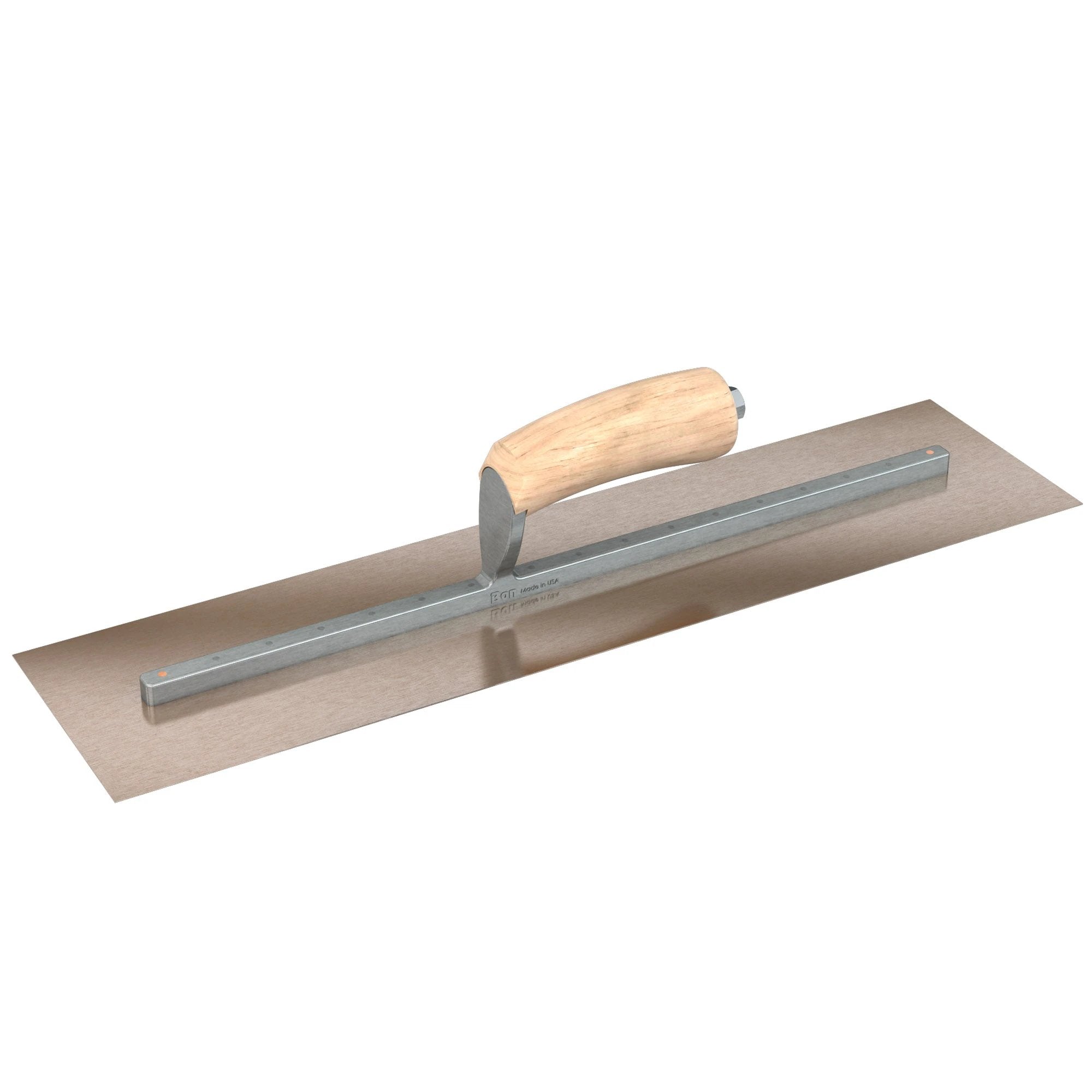 Bon Tool Golden Stainless Steel Square End Finish Trowel - Long Shank - Camel Back Wood Handle