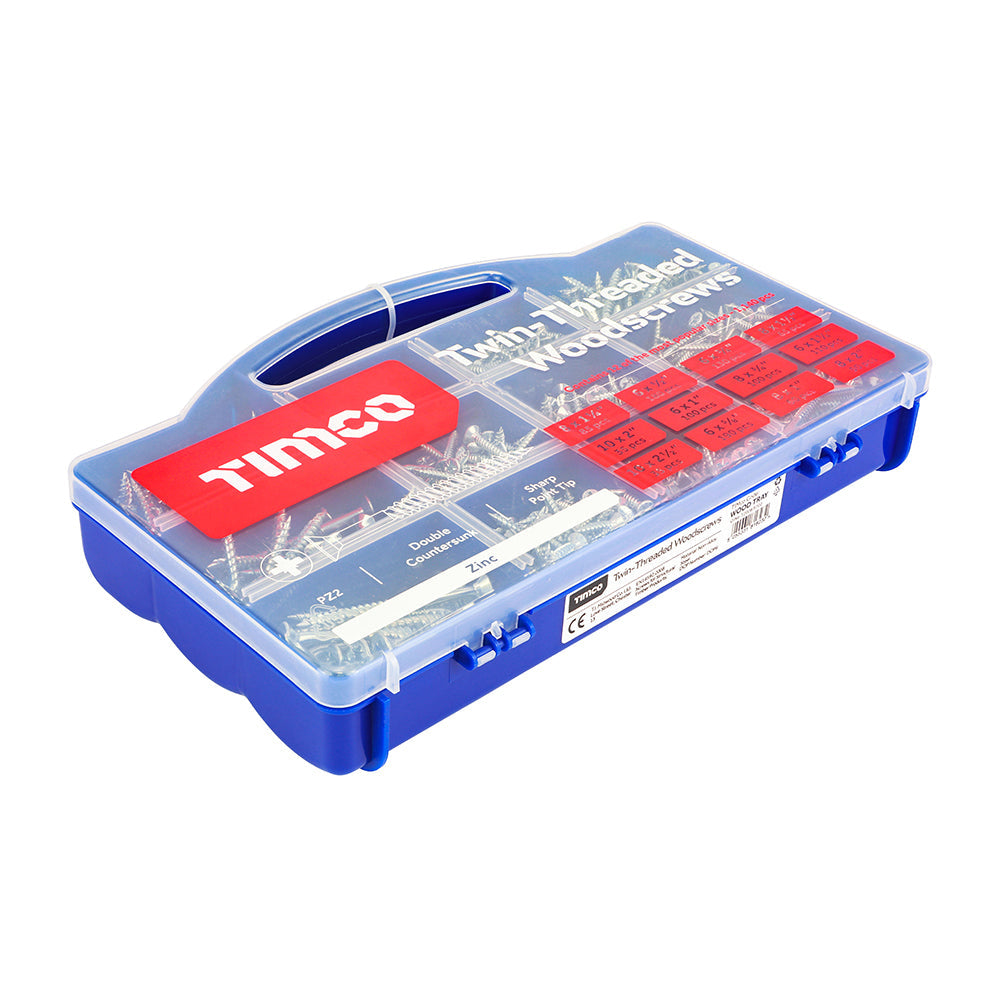 TIMCO Twin-Threaded Woodscrews – Mixed Tray – PZ – Double Countersunk – Zinc
